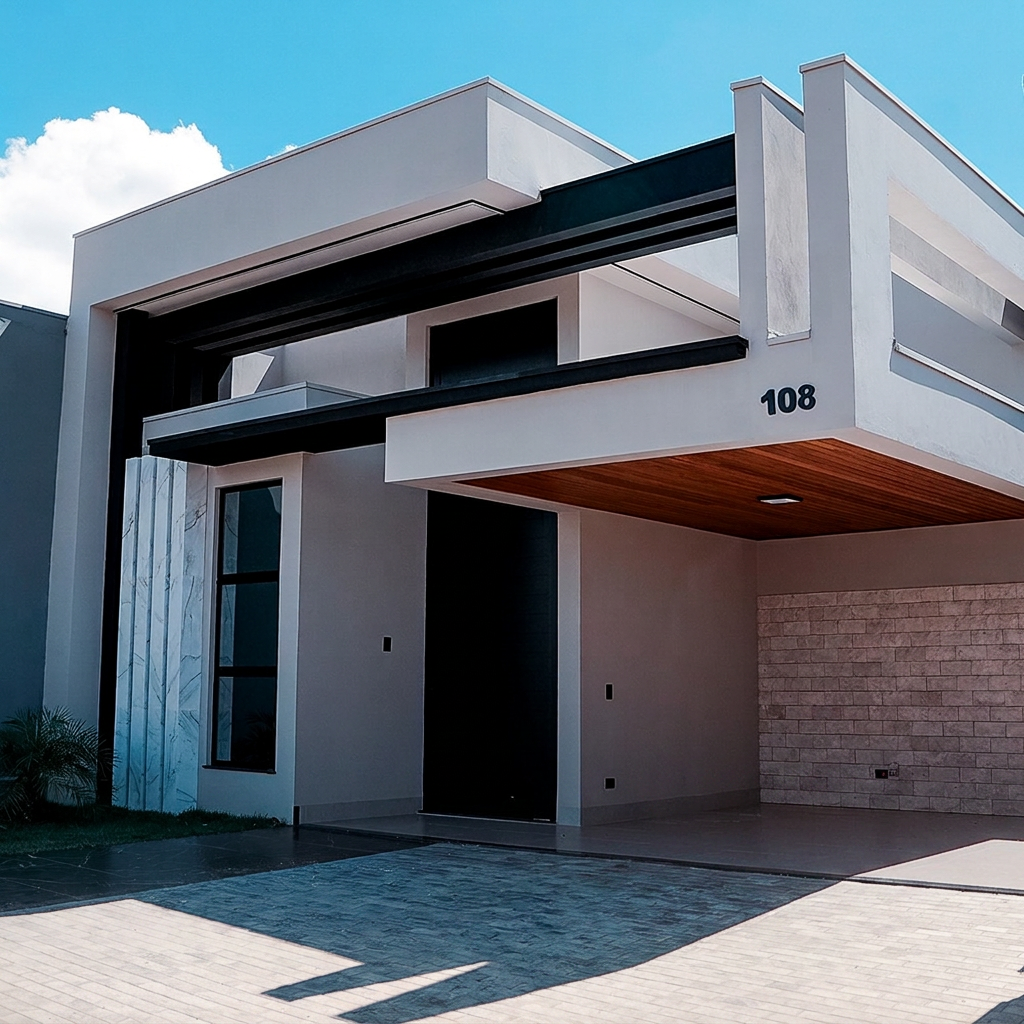 Fachada da casa de alto padrão no condomínio Portinari II
